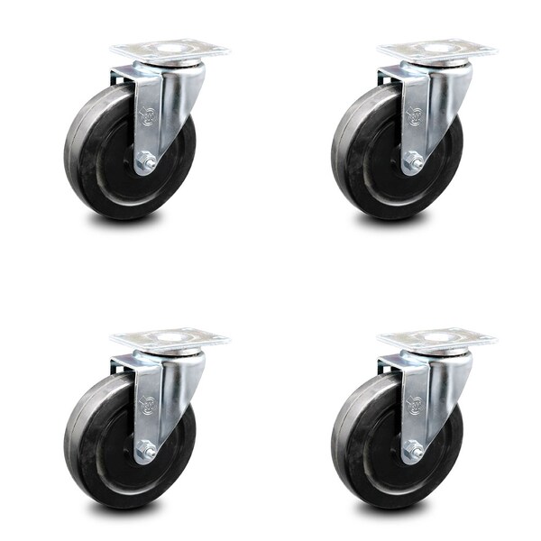 5 Inch Hard Rubber Wheel Swivel Top Plate Caster Set